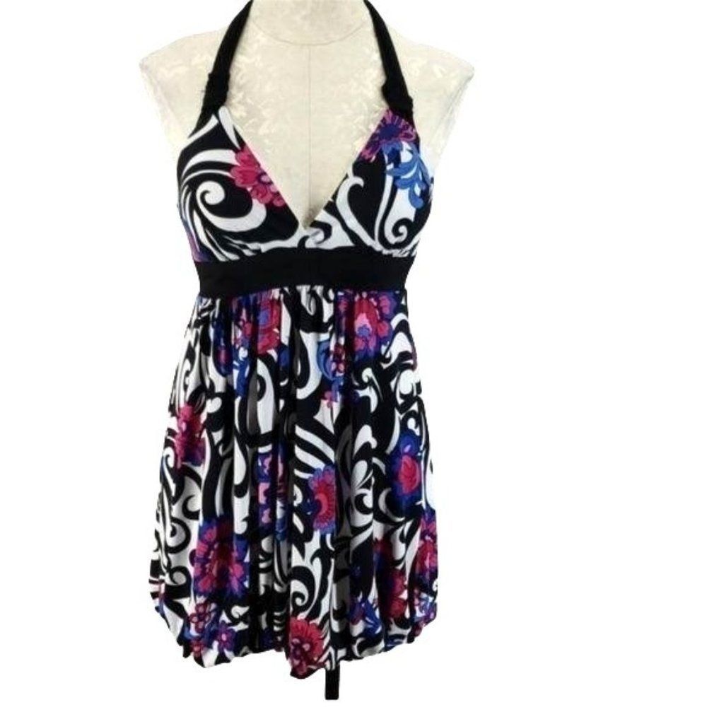 Candies Floral scroll Print Halter Bubble Bottom medium VNECK Dress